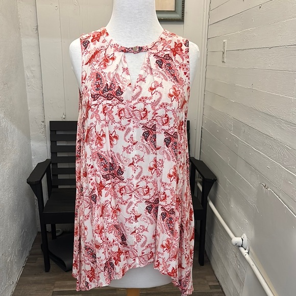She + Sky Floral Sleeveless Top - Red and White Size Large - Picture 1 of 6